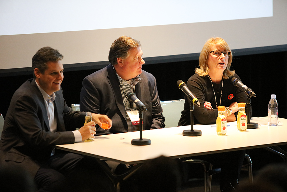 The event’s speakers take questions from the audience